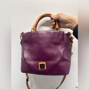 Dooney & Bourke Plum Leather Satchel with Tan Trim